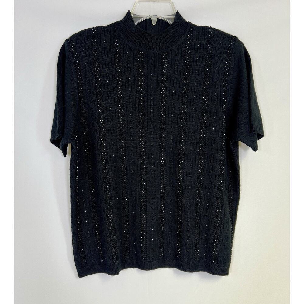 VTG Alfred Dunner Beaded Cable Knit Sweater Top Sz XL Short‎ Sleeve Turtleneck
